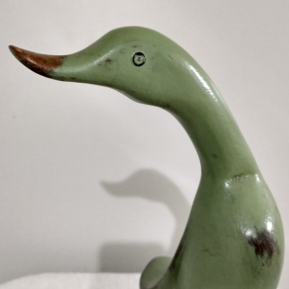Dcuk Primitive Bamboo Root Hand Painted Wood Sage Green 11.5" tall Duck - Picture 6 of 10
